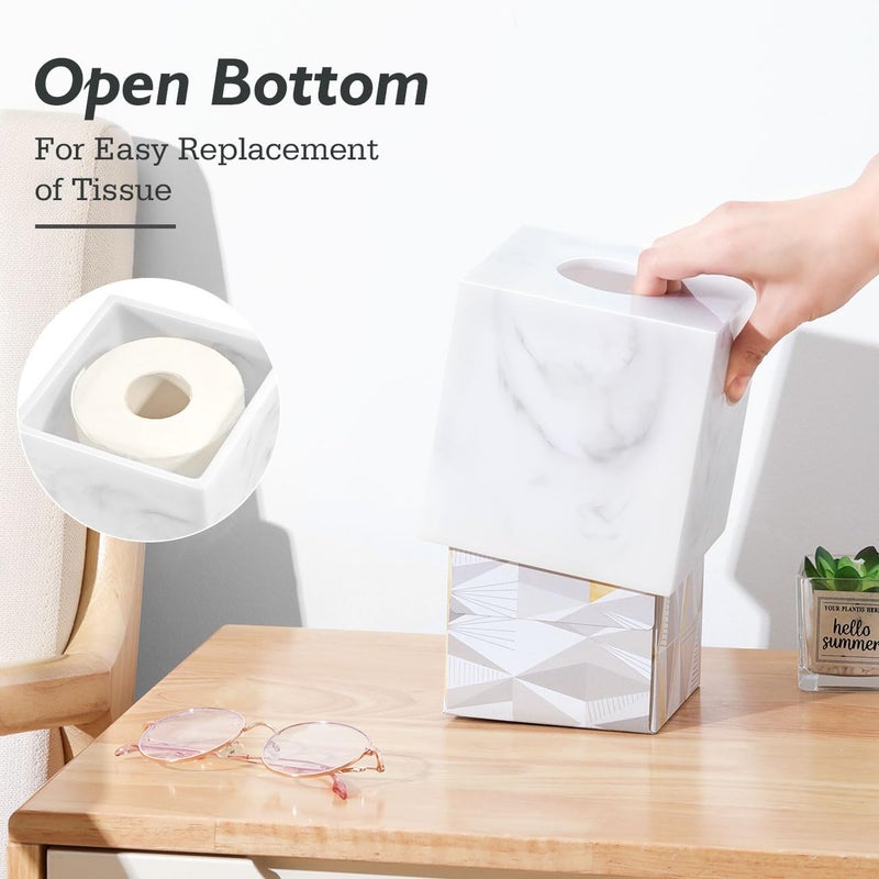 Luxspire Resin Paper Tissue Box Cover Holder  Square Facial Tissue Case  Pumping Paper Roll Toilet Paper Holder Napkin Dispenser for Office Bedroom Car Bathroom Vanity Accessories Decor  Marble White - Image 3
